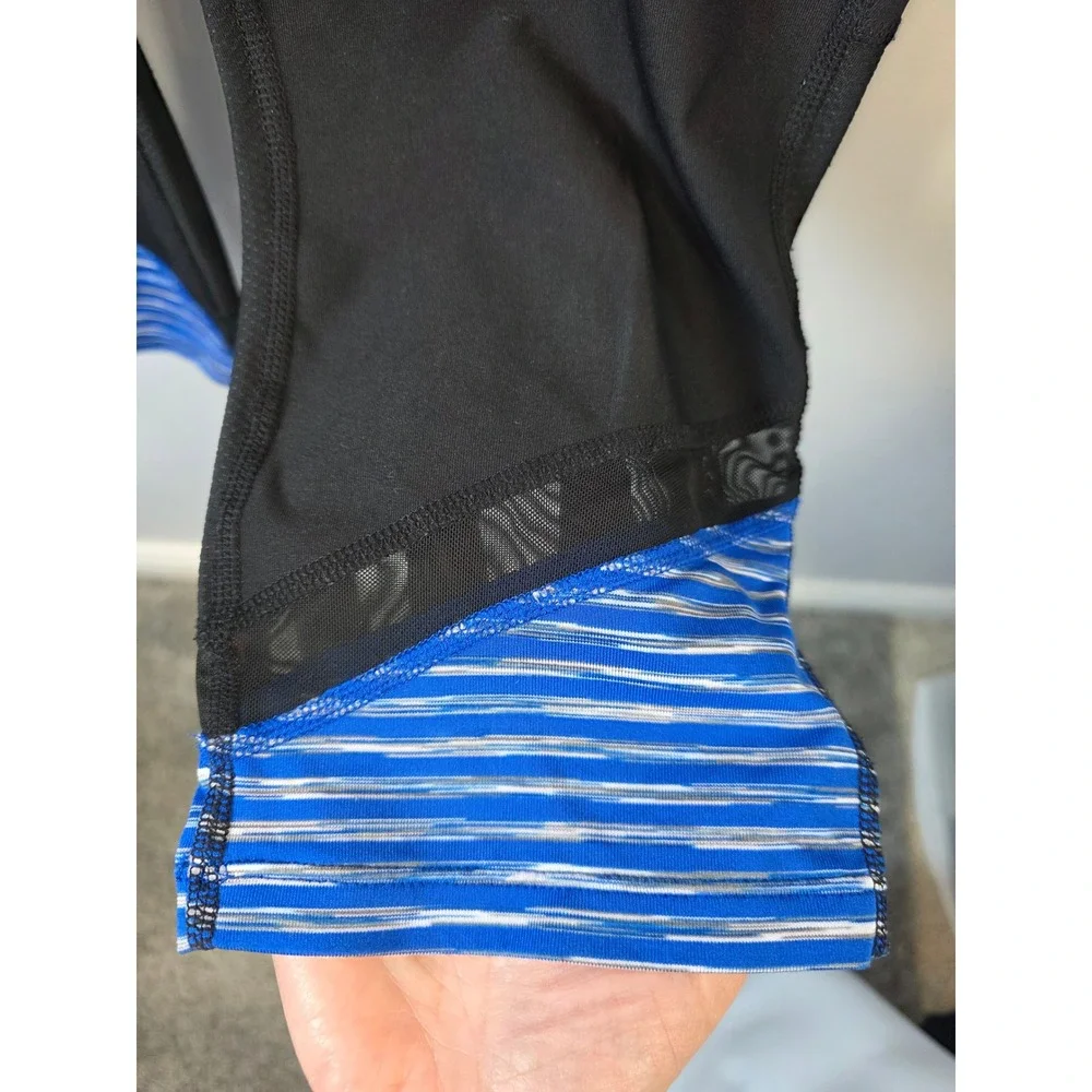 Xersion Womens Black Blue Space Dye Striped Mesh Capri Leggings Large Fitted - Picture 3 of 7